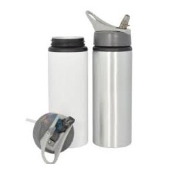 Botella de Aluminio con Asa en Tapa 600ml (Blanco/Plateado)