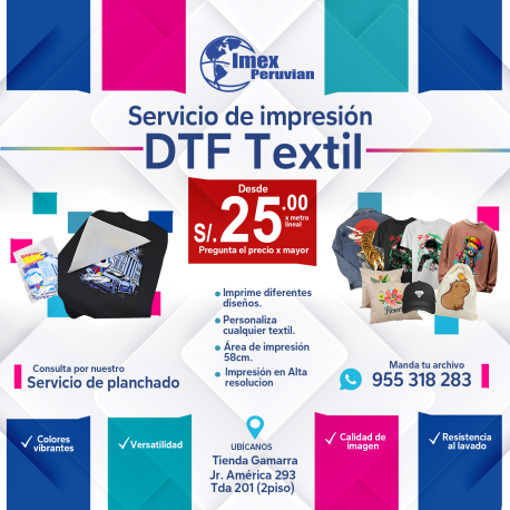 Servicio de IMPRESION DTF TEXTIL PERU
